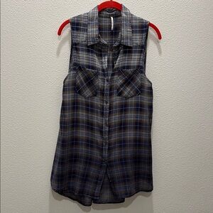 Free People Sleeveless Gray Black Button Down Tunic